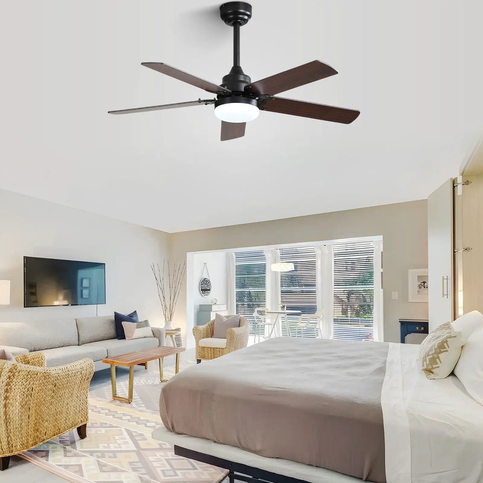 Modern Ceiling Fan With 3 Color Dimmable Light 5 Blades Remote Control Reversible Dc Motor For Bedroom - Black by HouseOfZazla