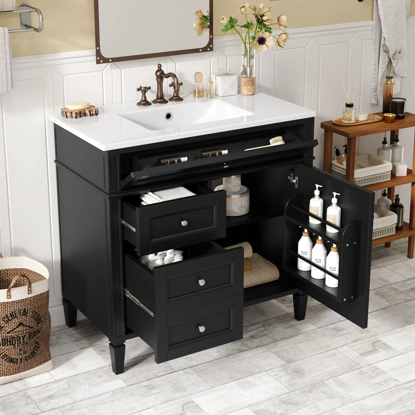 Bathroom Vanity With Top Sink, 2 Drawers And Tip Out Drawer by Unique Piece Furniture