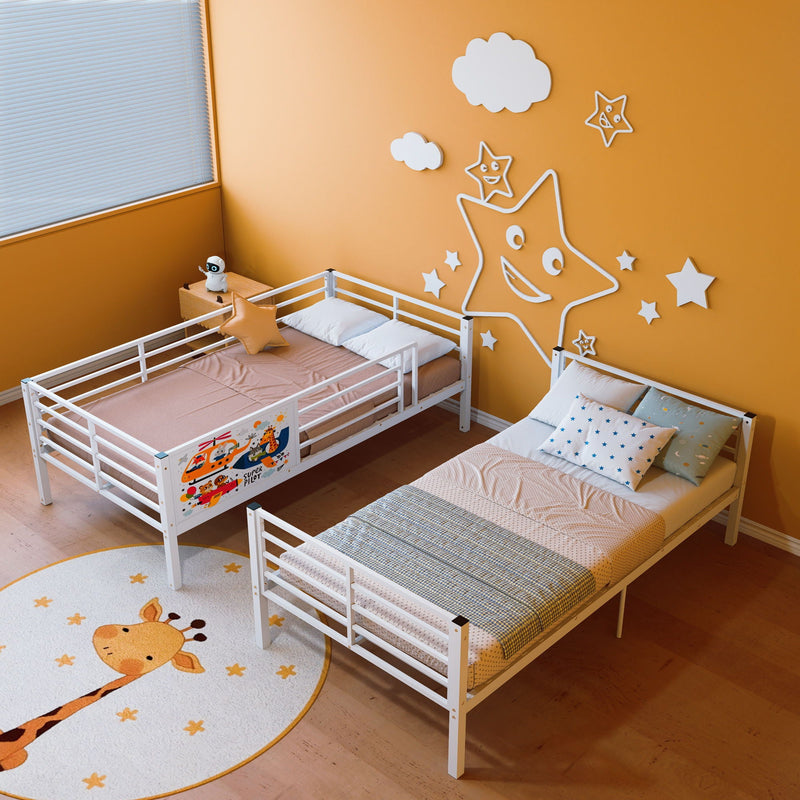 Bunk Bed, Convertible To 2 Separate Twin Size Beds With Full Length Guardrail & Ladder, No Box Spring Needed - White by HouseOfZazla