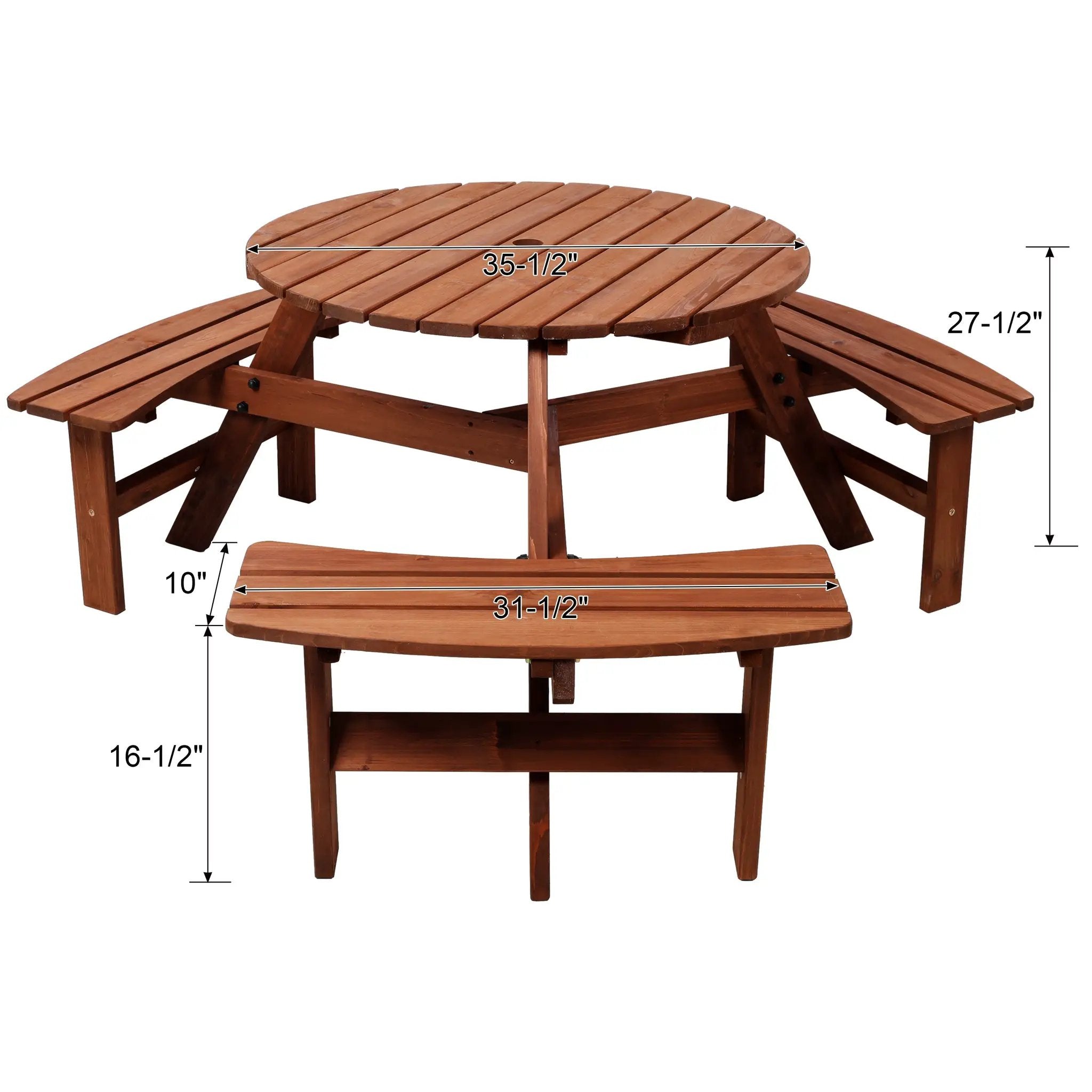 Wooden Kids Picnic Table with 3 Built-in Benches and Umbrella Hole by HouseOfZazla