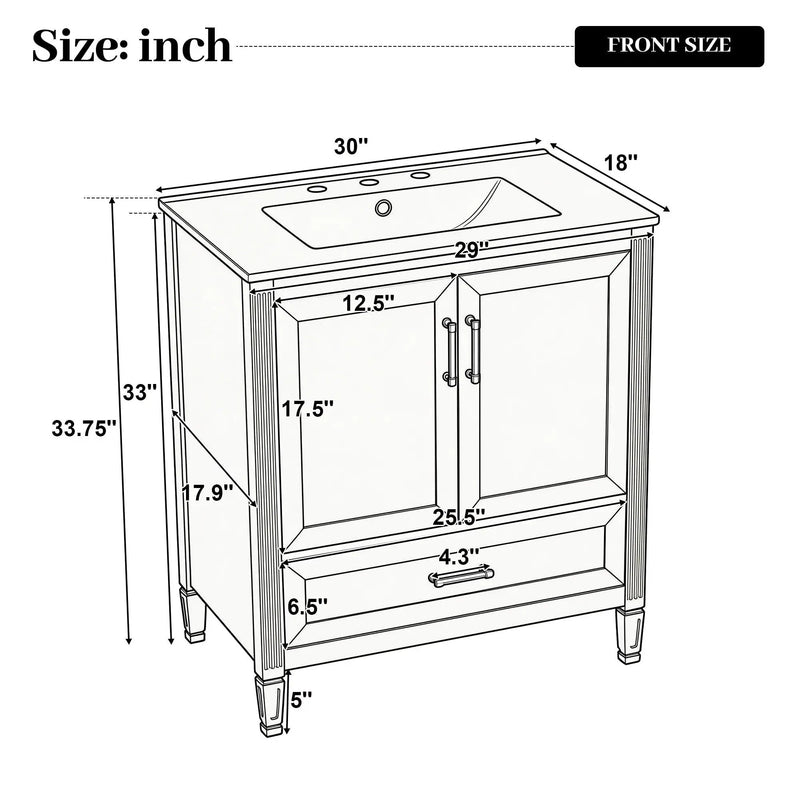 Elegant Fluted Bathroom Vanity With Sink, Soft Close Doors & Drawer by HouseOfZazla
