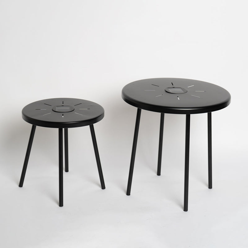 2-Pack Solar Powered Side Table with LED Light, Outdoor/Indoor Nesting Round End Table Set by HouseOfZazla