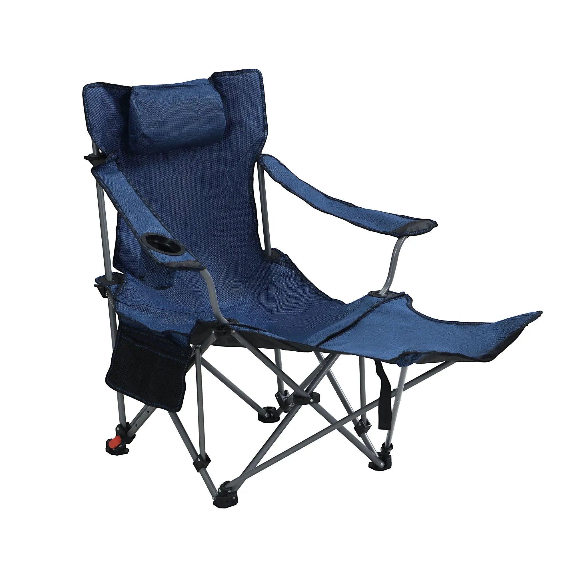 Outdoor Camping Chair With 3 Level Reclining, Side Pockets & Cup Holder, Folding With Carry Bag - Dark Blue by HouseOfZazla