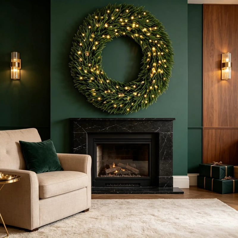 48 In Artificial Norfolk Pine Christmas Wreath, Pre-Lit by HouseOfZazla