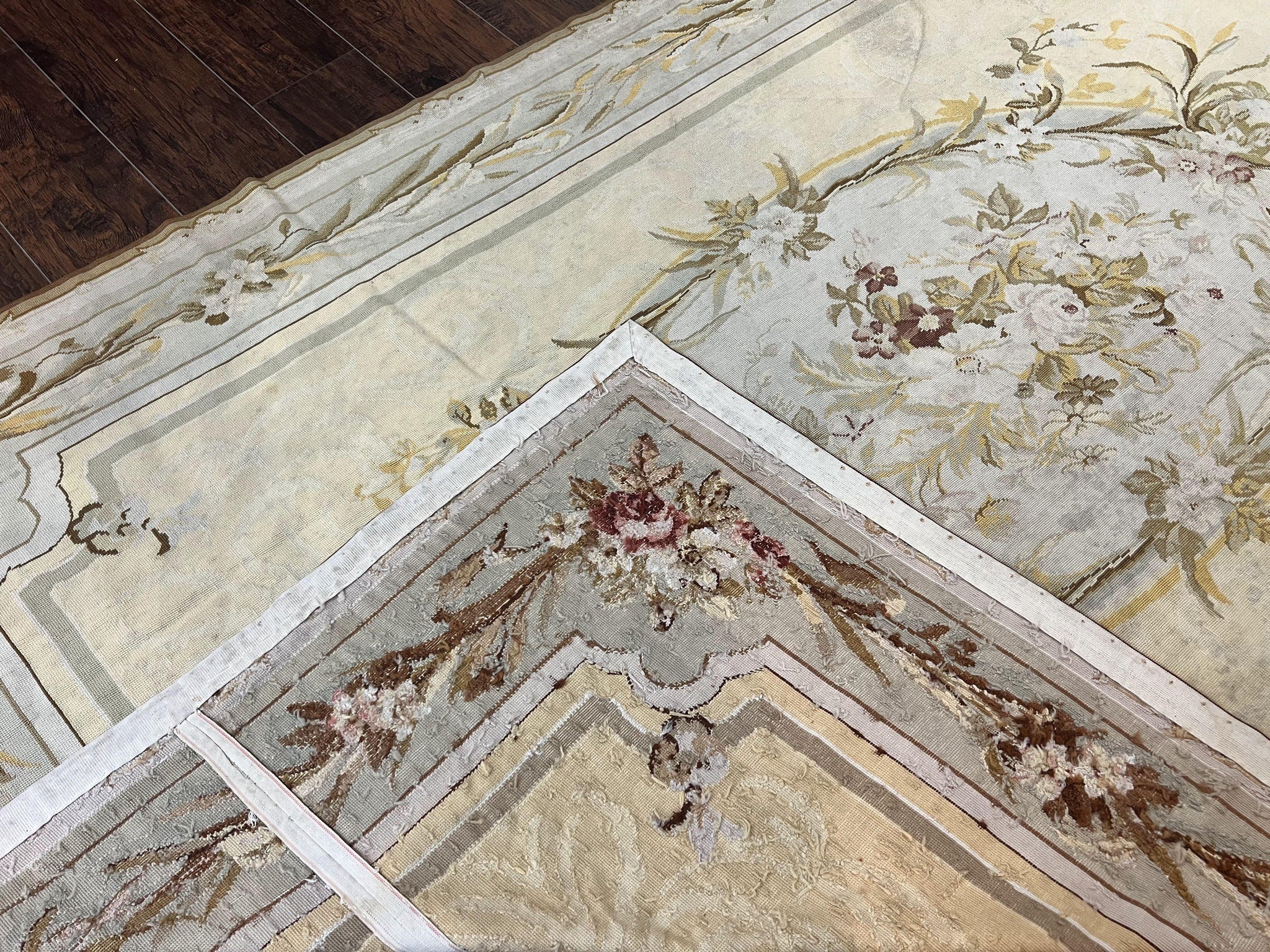 Needlepoint Rug 6x9, Elegant European Design Aubusson Carpet, Vintage Wool Handmade Rug, Light Yellow Ivory by Jewel Rugs
