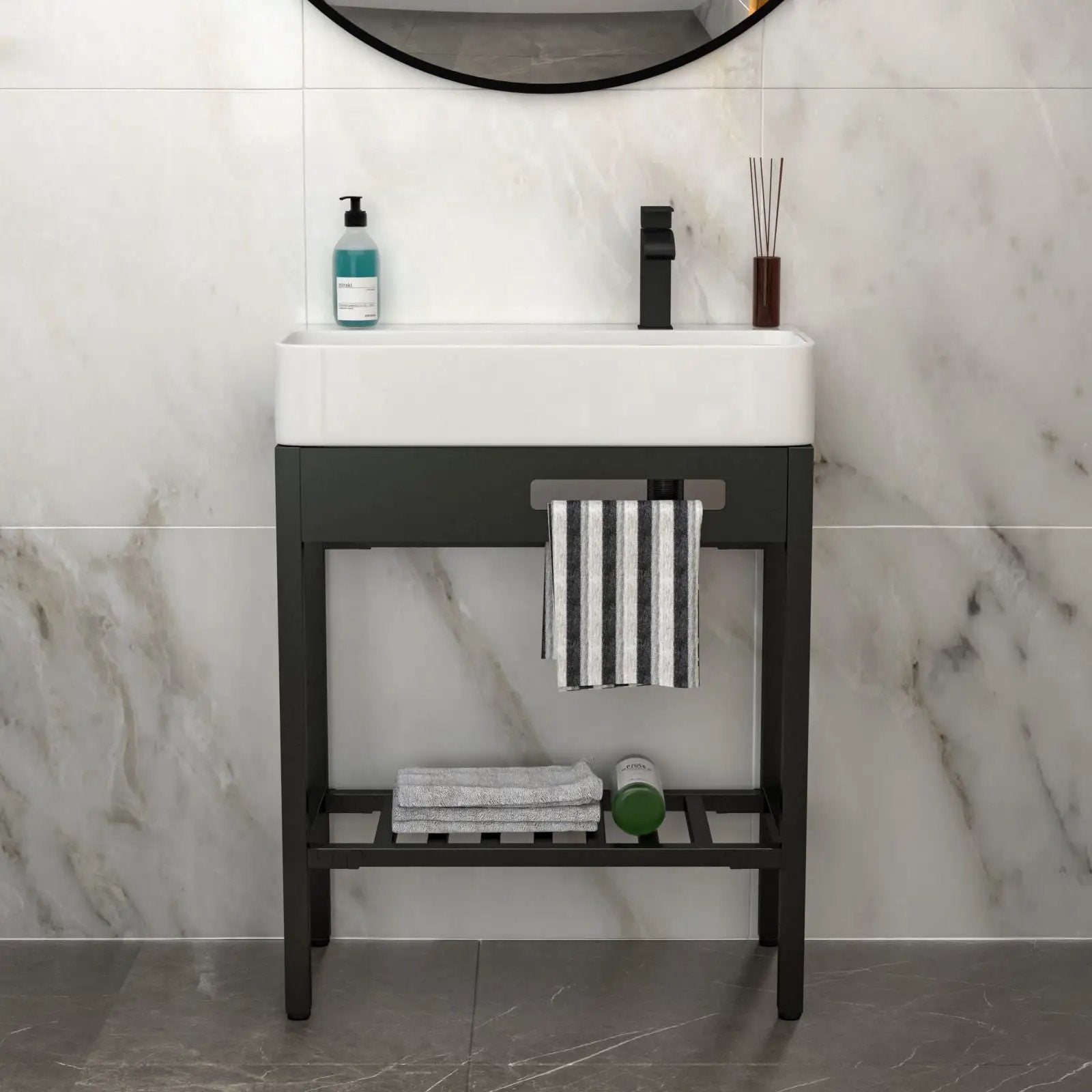 Inspired Console Sink With Built In Washboard, Overflow & Sleek Legs, 28" X 12" - White / Black by HouseOfZazla