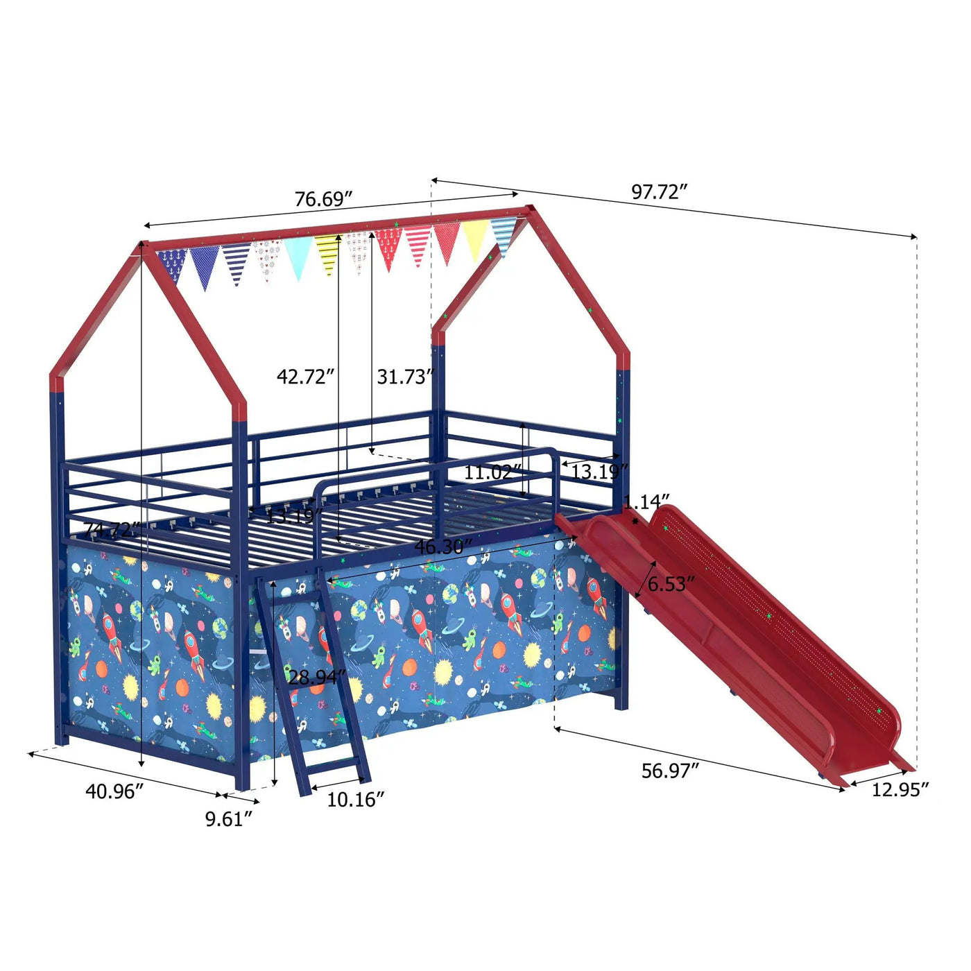 Jack - House Loft Bed With Slide And Curtain Set by Unique Piece Furniture