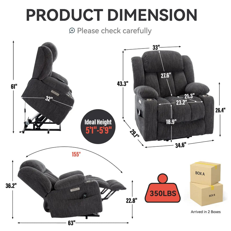 Chenille Power Lift Recliner Chair by HouseOfZazla