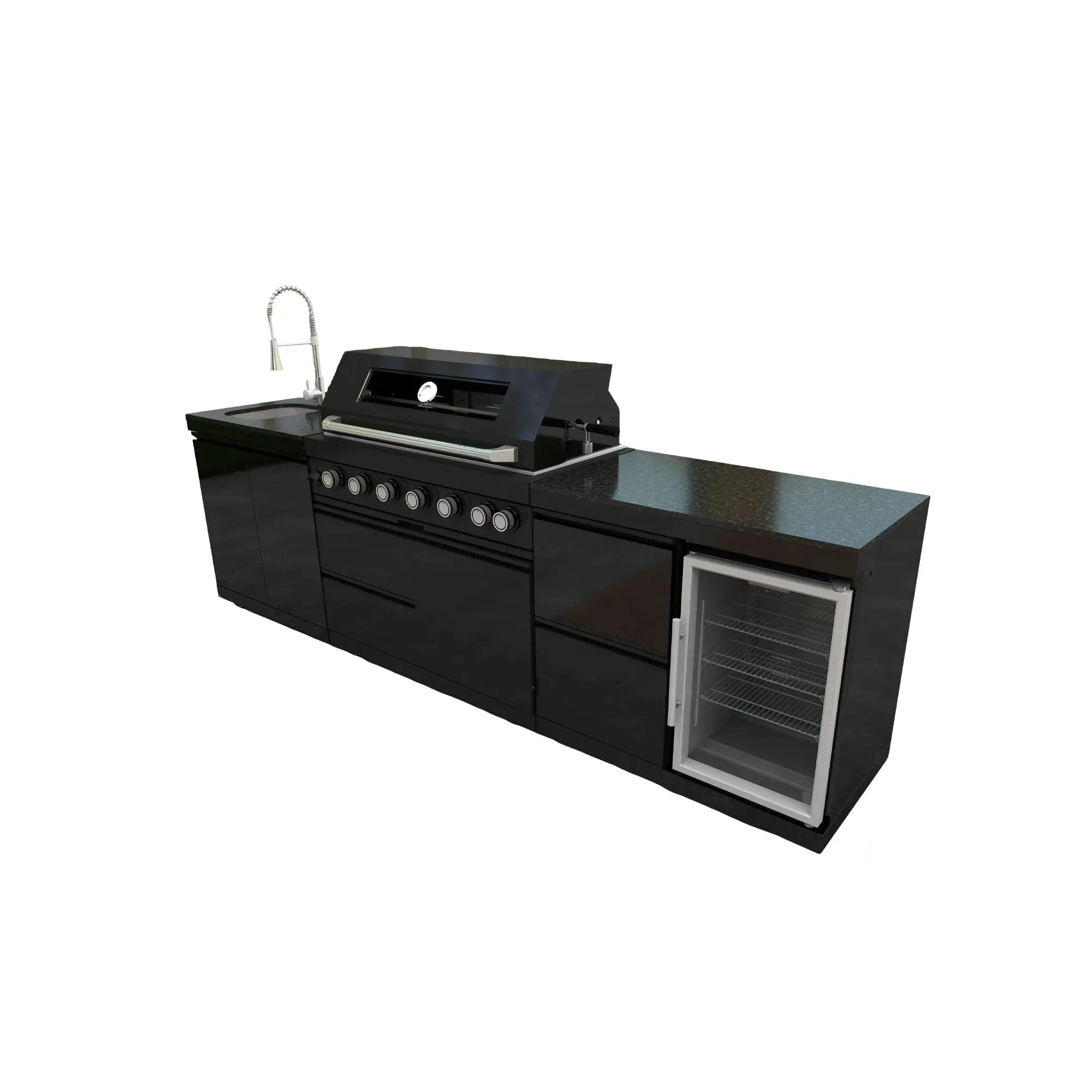 115" 6-Burner 85,000 Black Outdoor Kitchen Island Grill Rotisserie kit by Chery Industrial