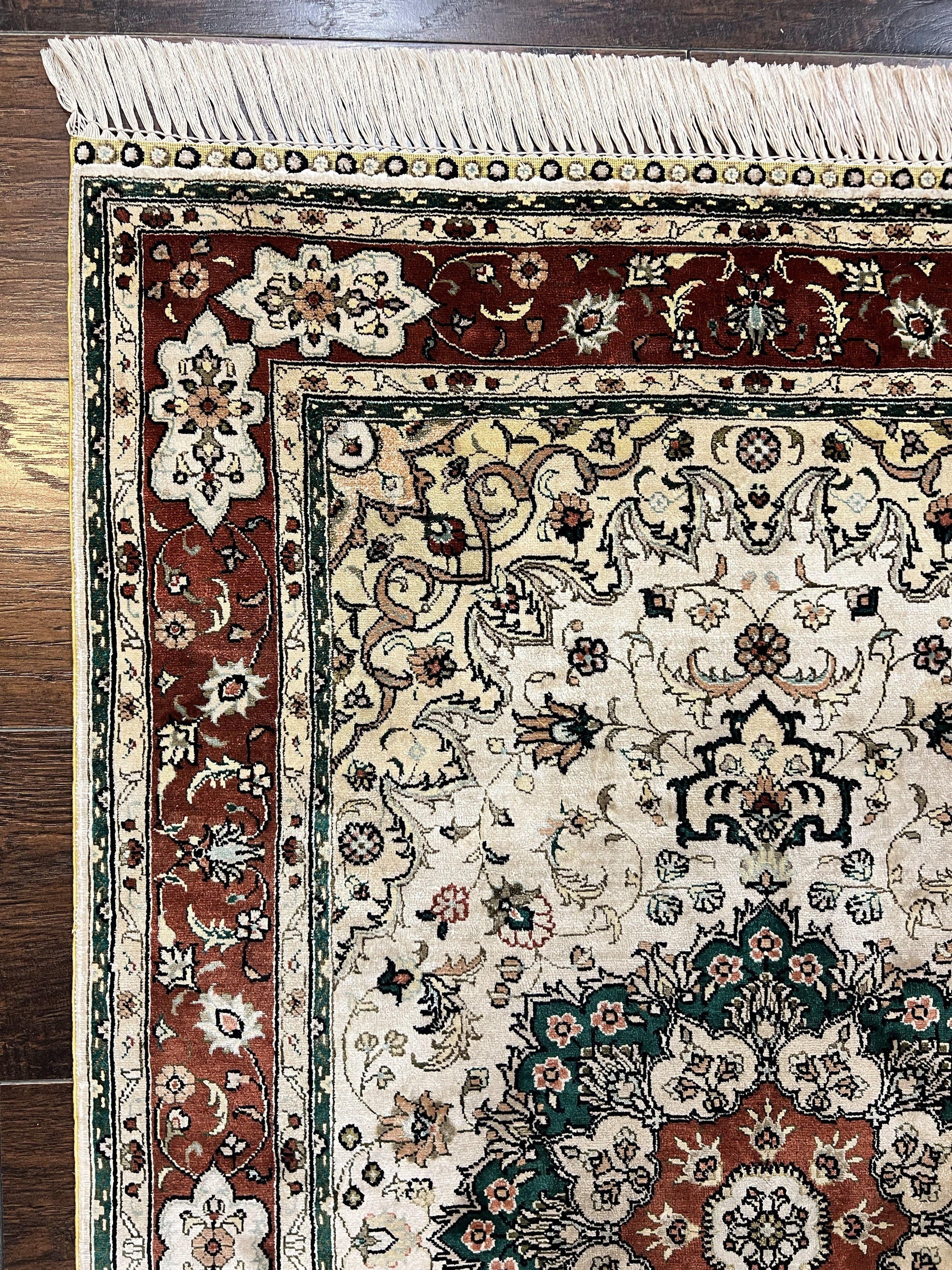 Silk Turkish Kayseri Rug 2.7 x 4, Floral Medallion, Fine Oriental Carpet, Small Vintage Rug, Silk Pile on Silk Foundation, Hand Knotted by Jewel Rugs