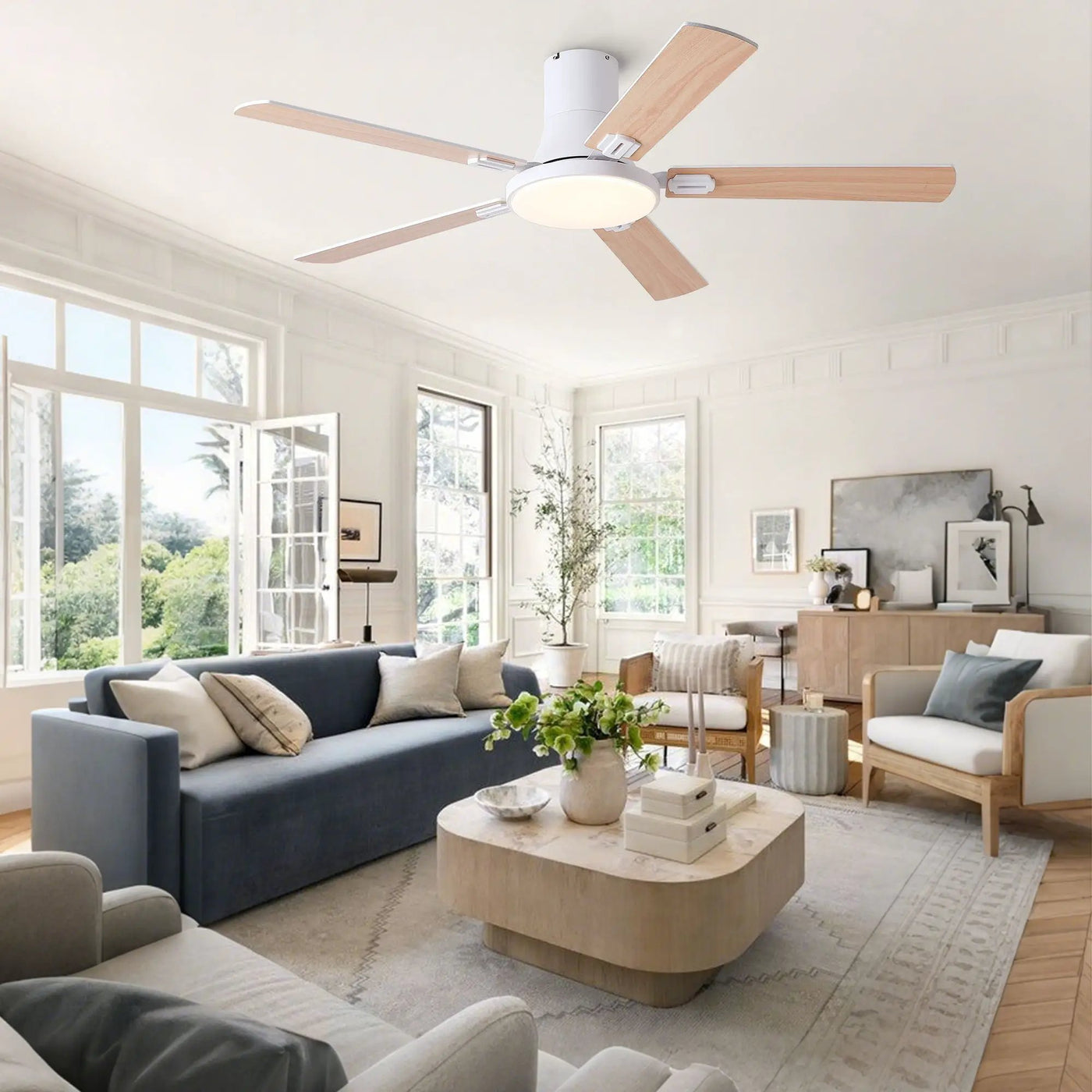 Flush Mount Ceiling Fans With LED Light And Remote Control, 5 Blades by HouseOfZazla
