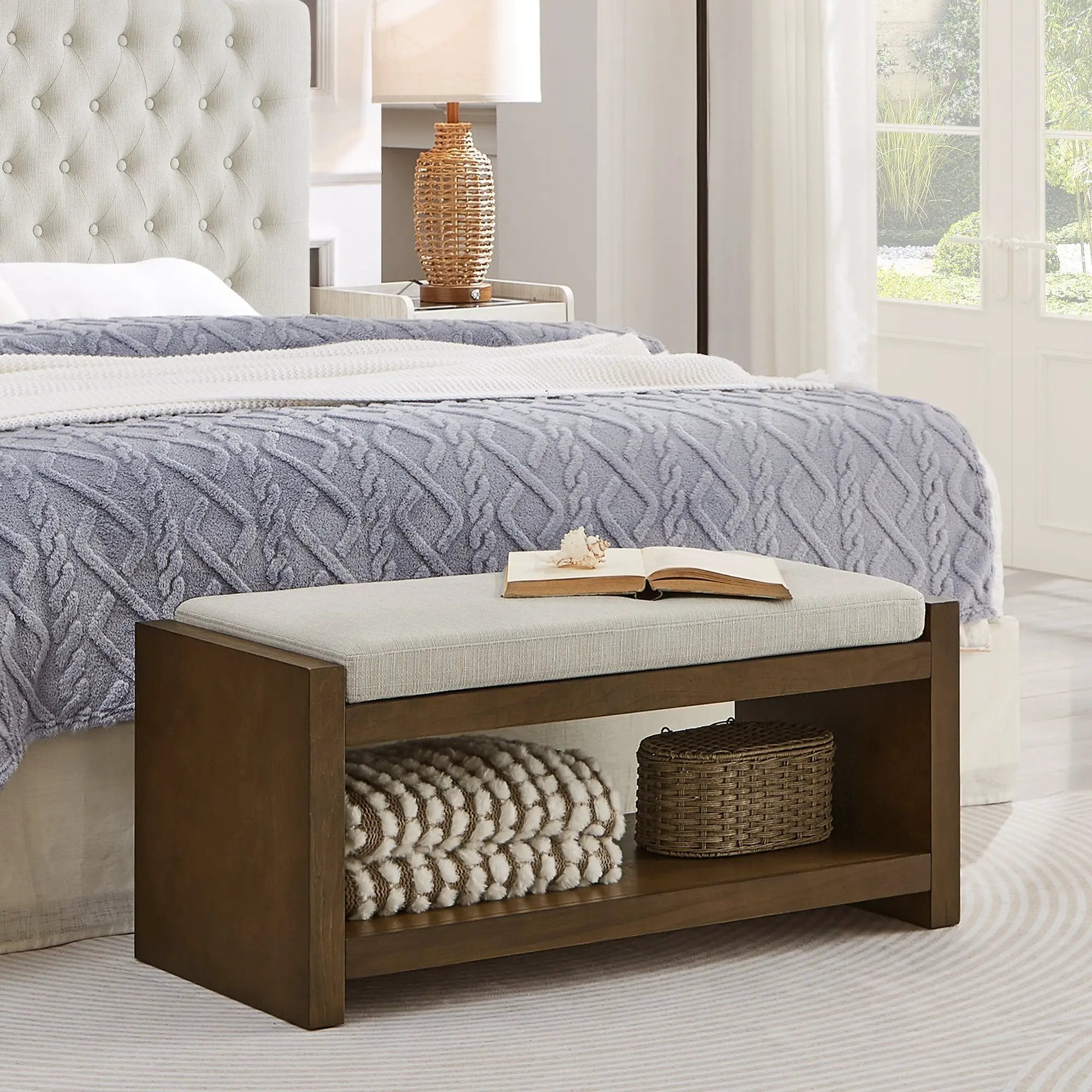 40" Accent Bench with Lower Shelf Shoe Rack by HouseOfZazla