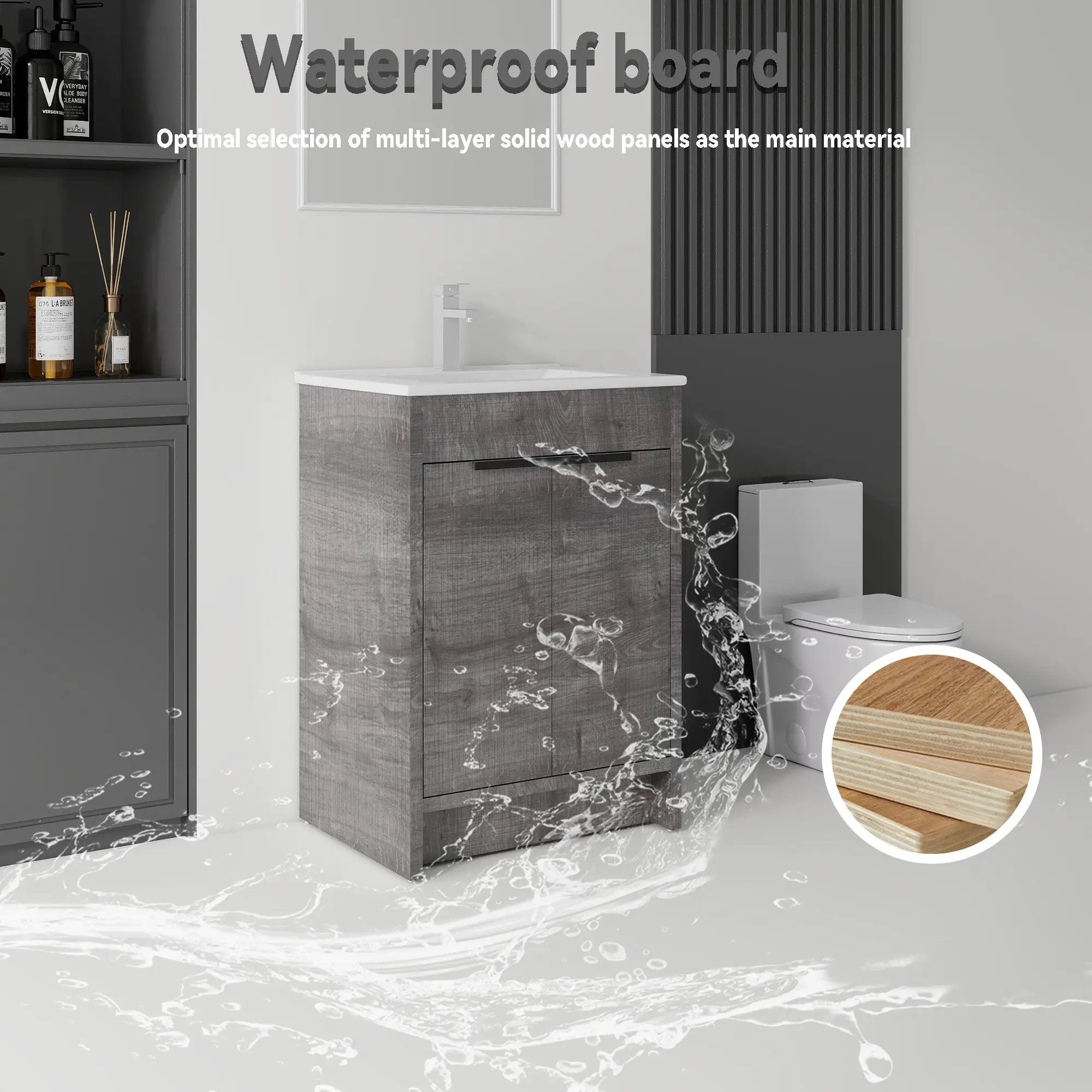 24 Inch Floating Bathroom Vanity with Ceramic Sink and Soft-Close Door by HouseOfZazla