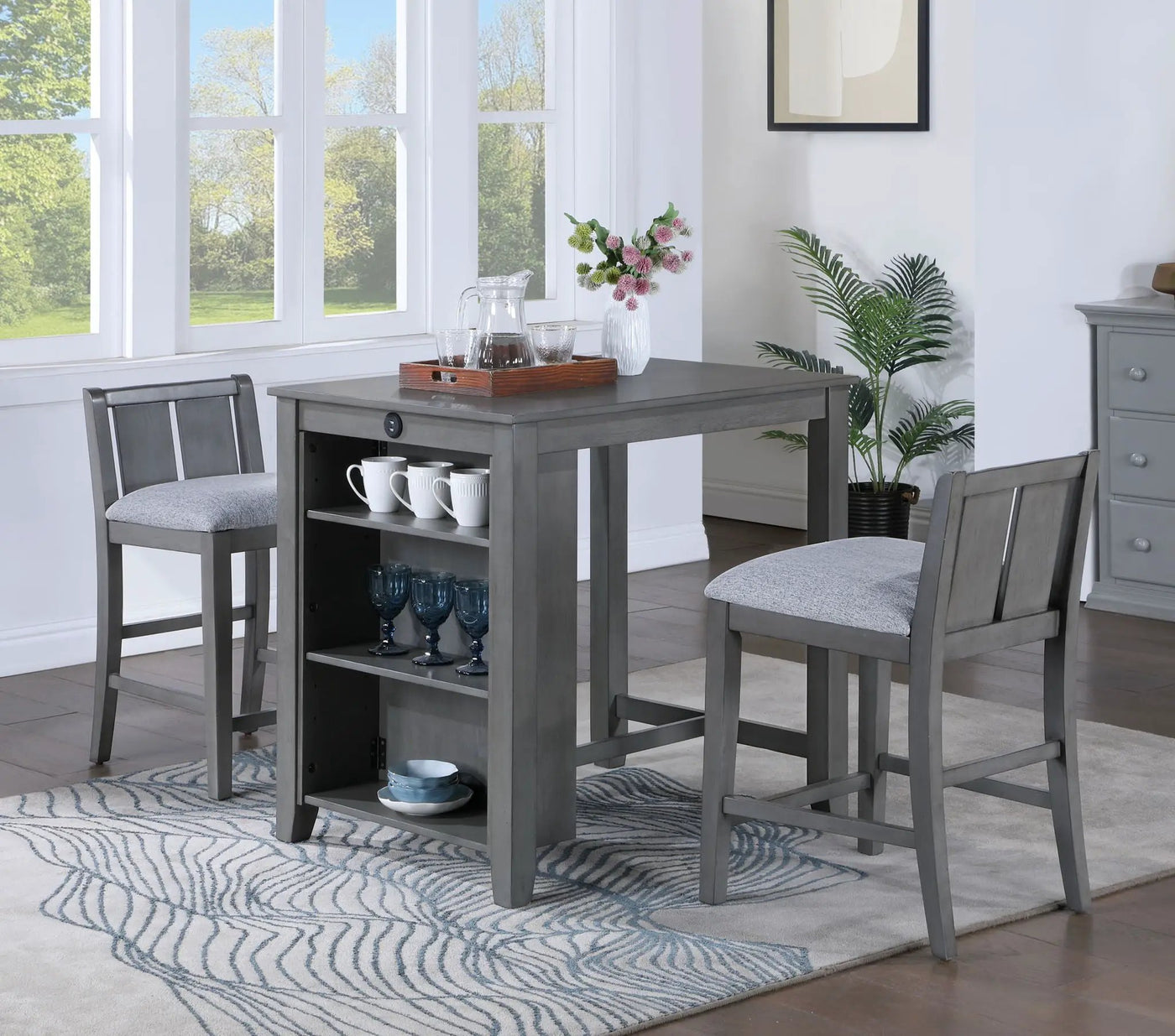 Graham - 3 Piece Small Space Counter Height Dining Table With Shelves And 2 Chairs (Set of 3) by HouseOfZazla