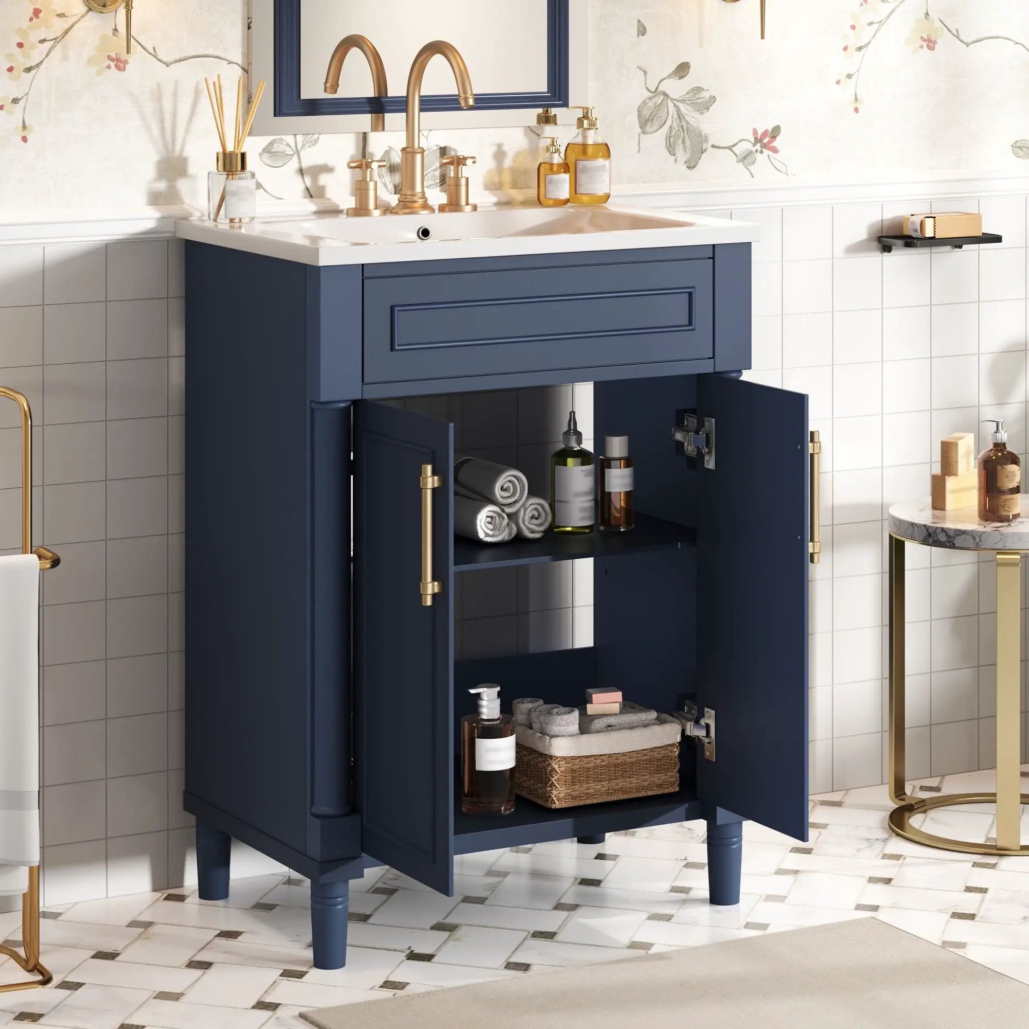Bathroom Vanity With Integrated Sink, 2 Door Cabinet, Single Sink For Small To Medium Bathrooms by Unique Piece Furniture