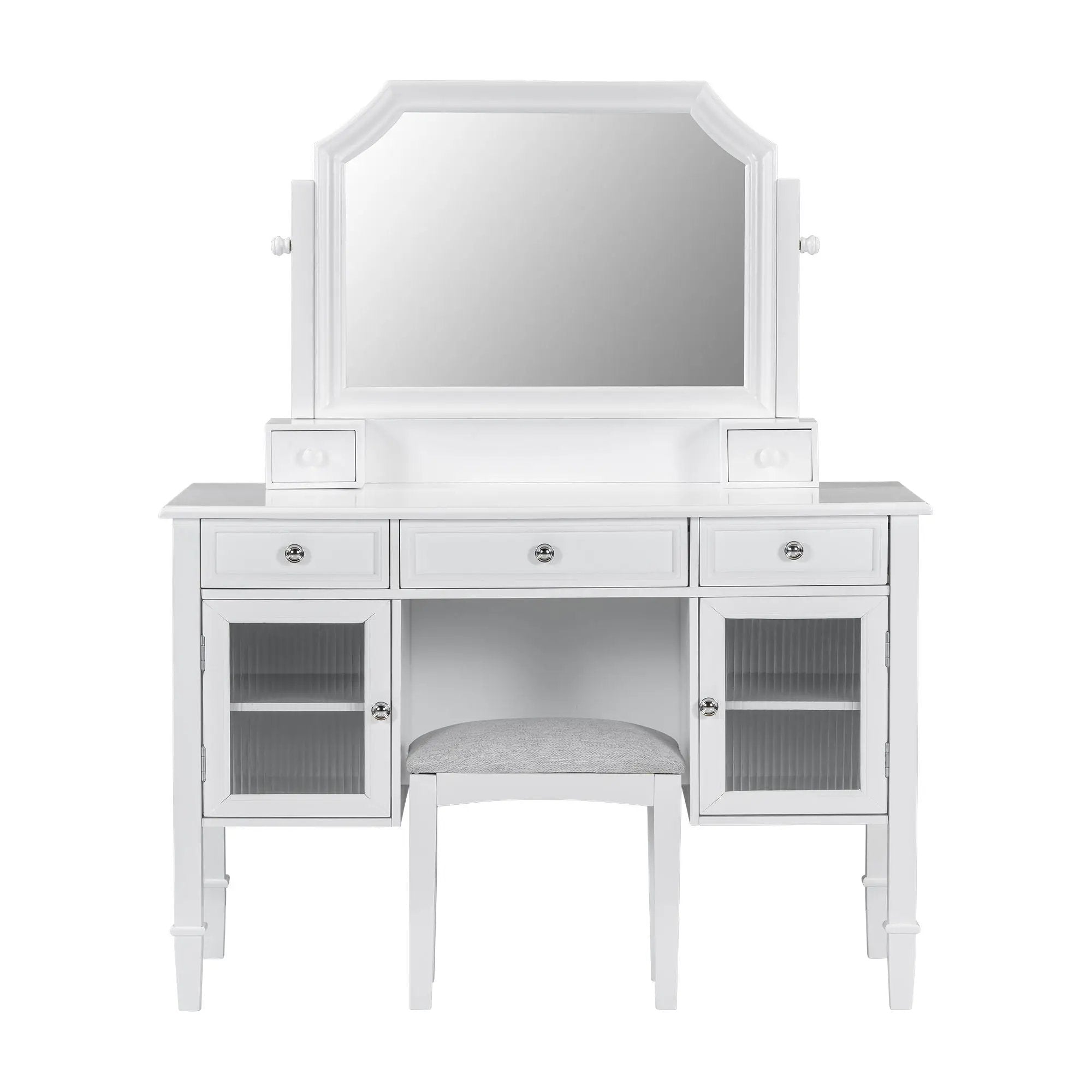 Elegant Makeup Vanity Desk With Adjustable Mirror And Storage And Construction - White by HouseOfZazla