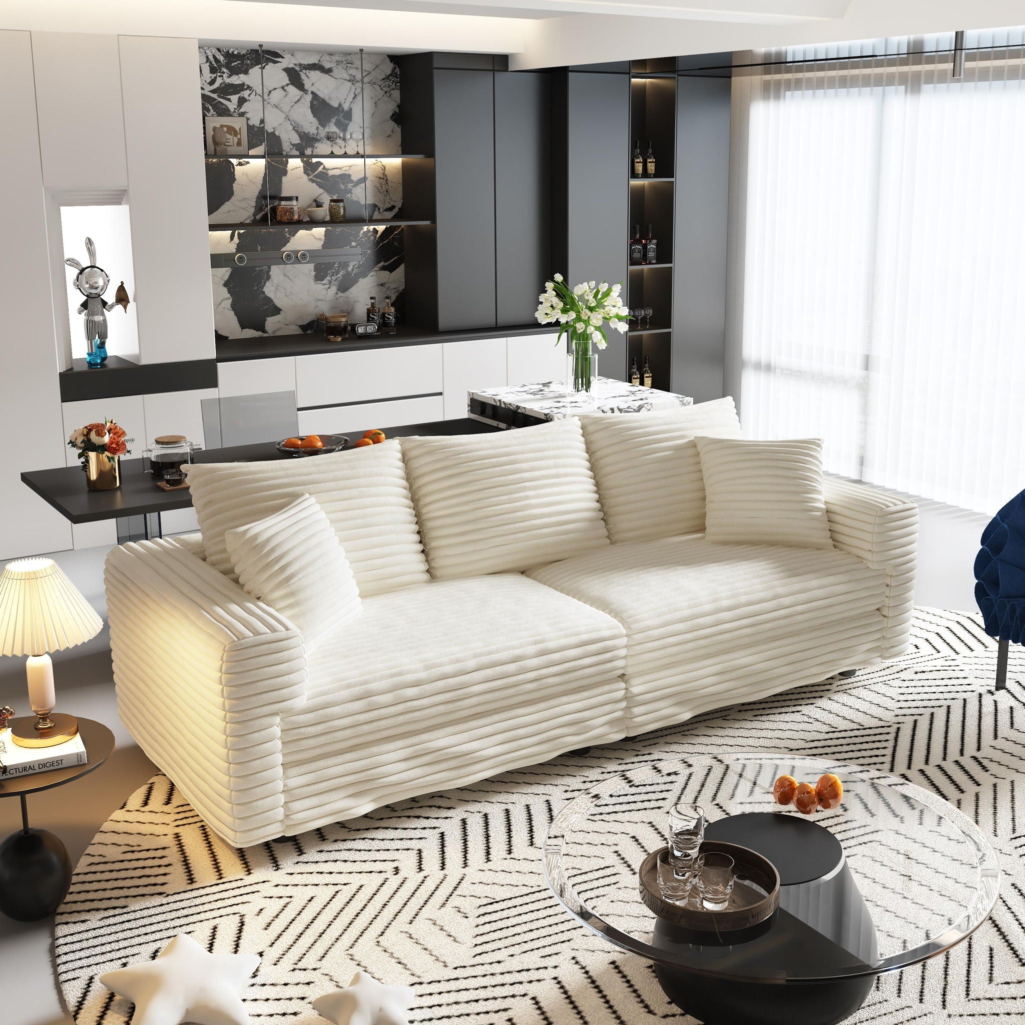 Deep Seat Convertible Sofa With Soft Pillows And Ottomans by HouseOfZazla