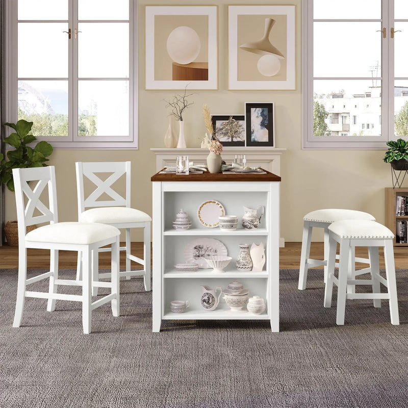 5 Pieces Counter Height Rustic Farmhouse Dining Room Wooden Bar Table Set With 2 Stools And 2 Chairs by HouseOfZazla