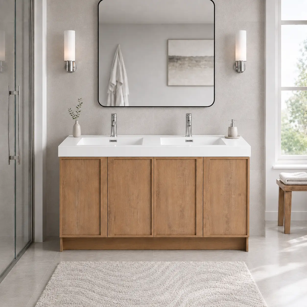 60" Freestanding Bathroom Vanity With Dual Resin Sink