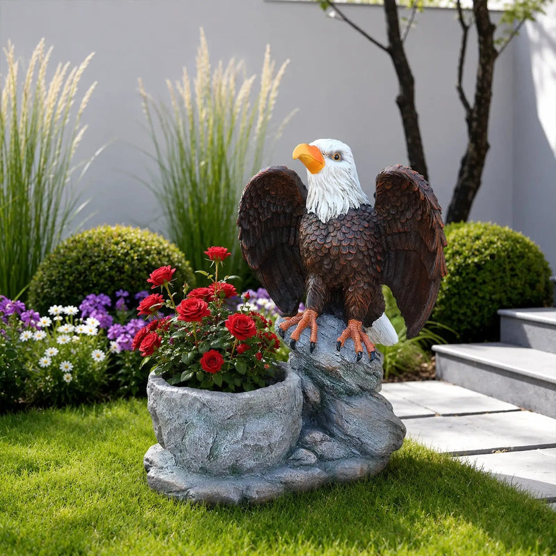 Standing Eagle Statue Garden Planter on Faux Stone Base by HouseOfZazla