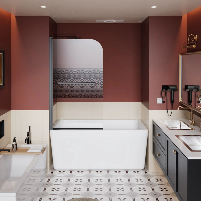 Bohemian Shower Door Bathtub With Tempered Glass And Handle - Matt Black by HouseOfZazla