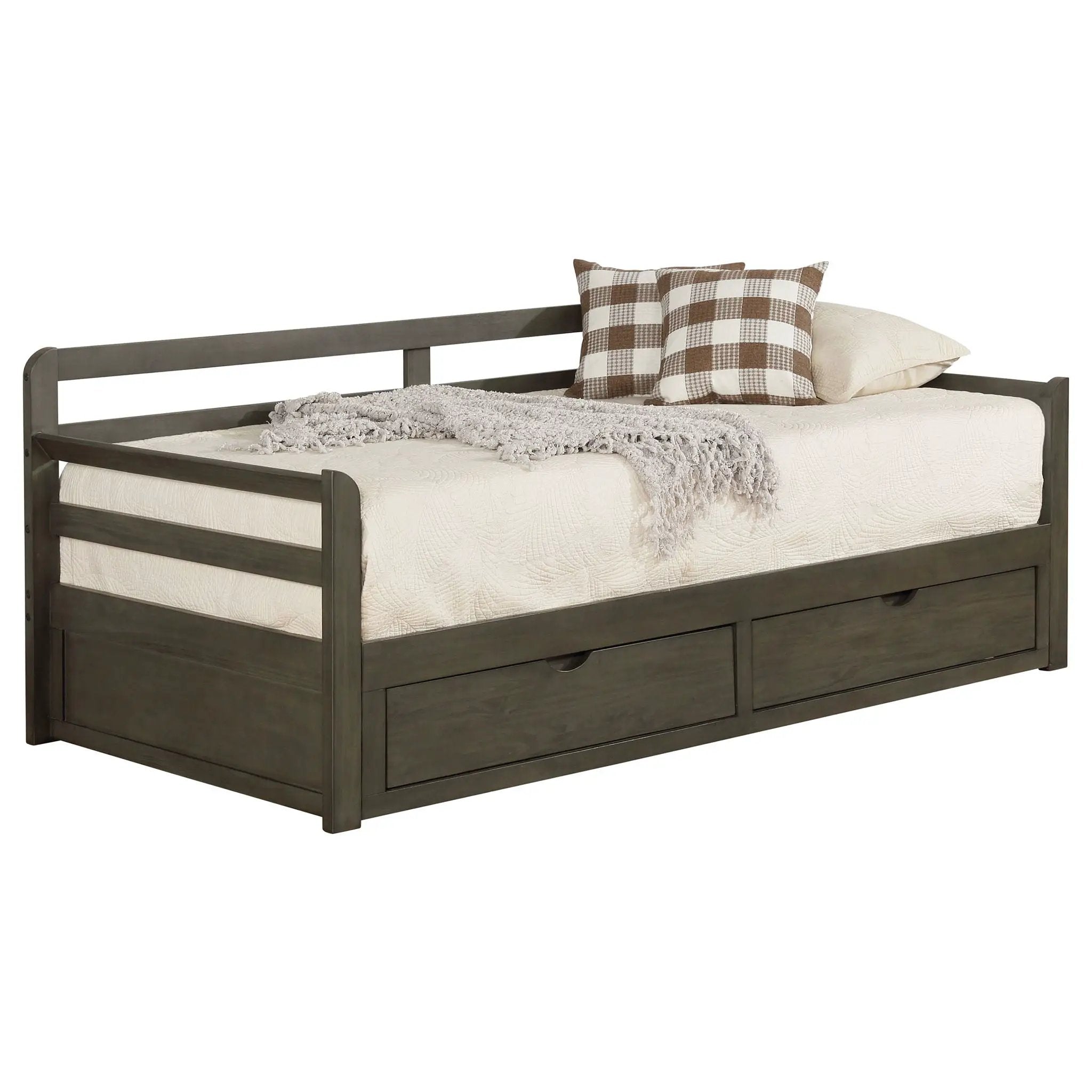 Twin Long 2 Drawer Daybed With Extendable Trundle, Storage Drawers, Fits Standard Mattress - Gray by HouseOfZazla