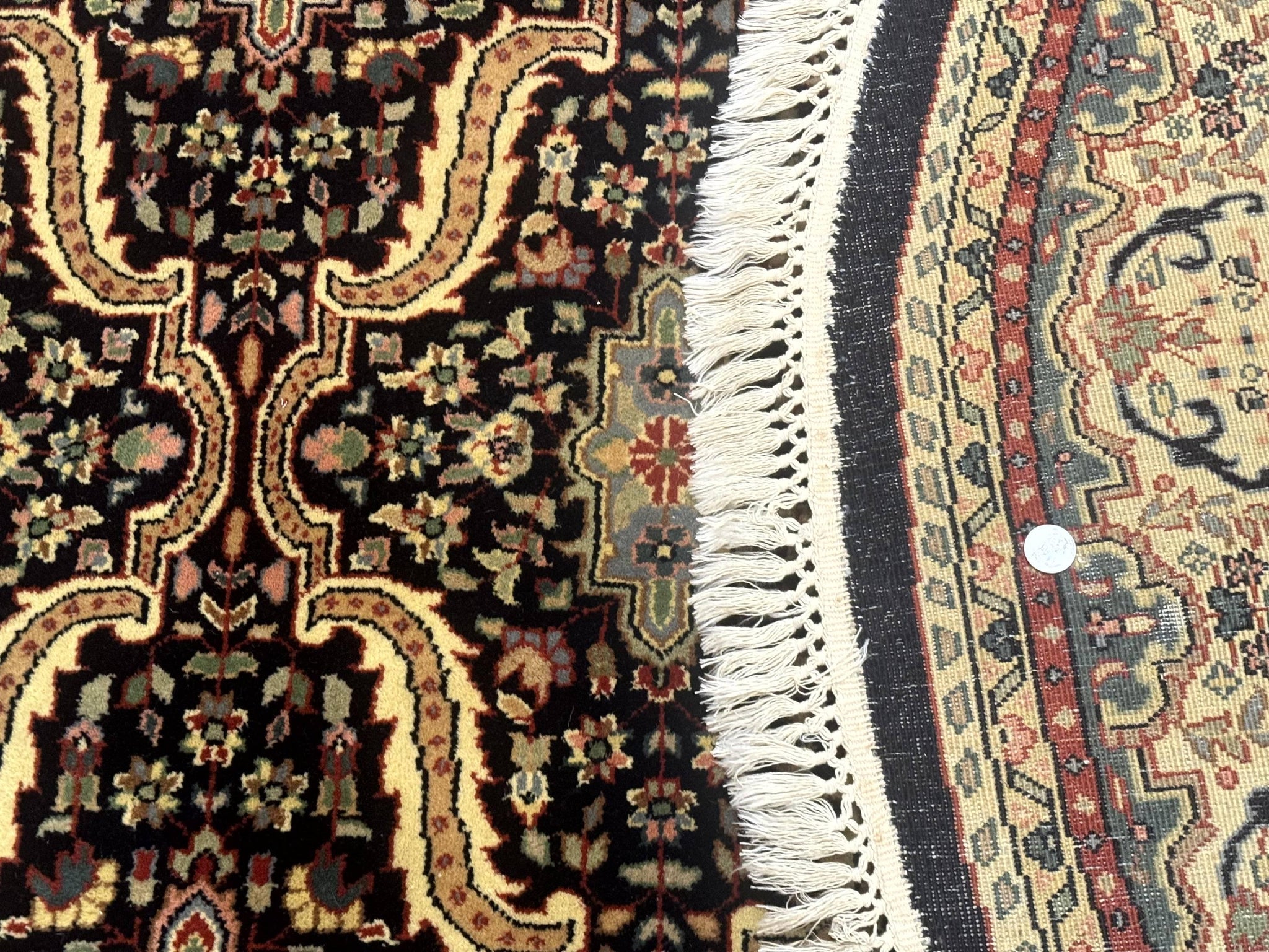 Round Indo Persian Rug 6x6, Indian Bidjar Rug, Navy Blue and Beige by Jewel Rugs