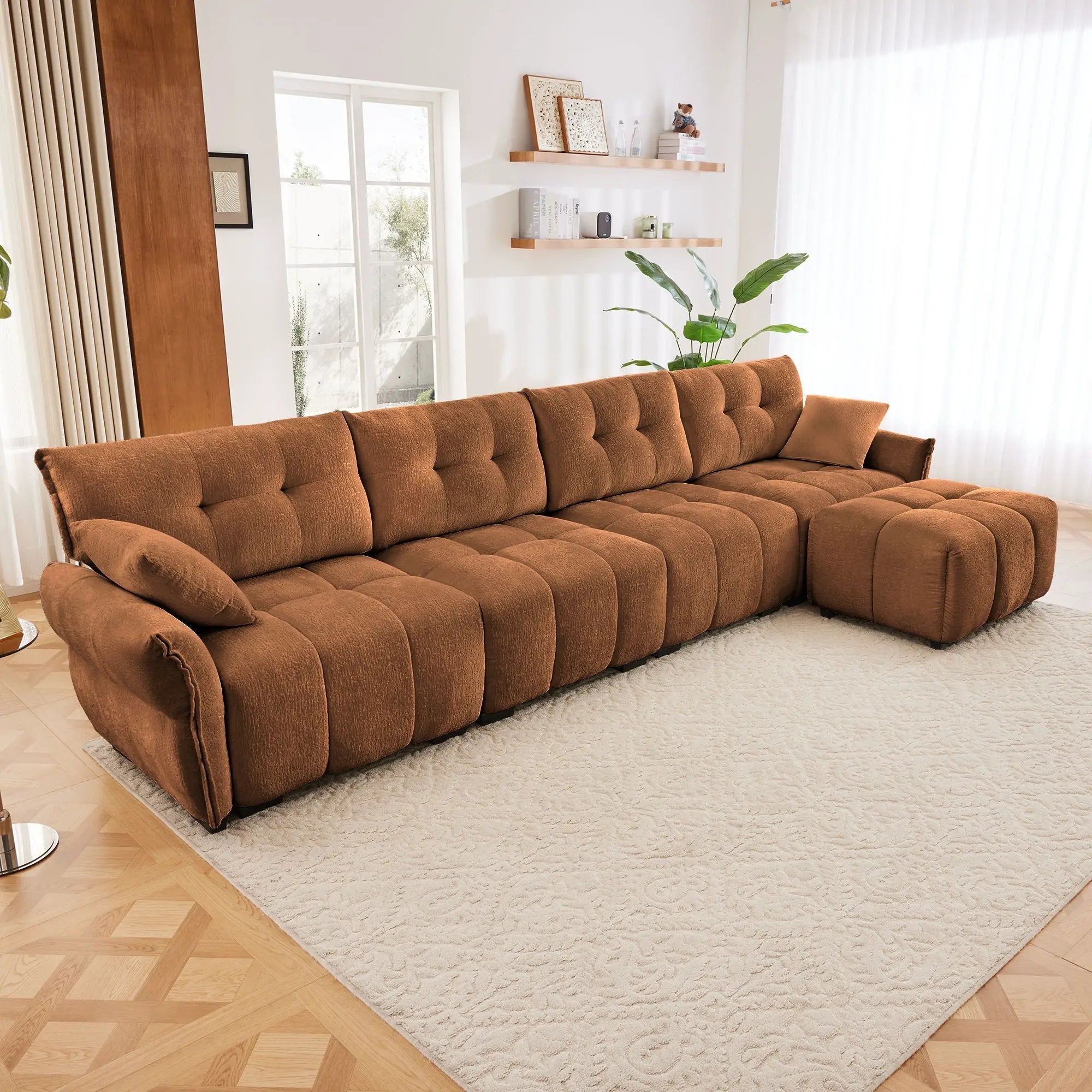 Sofa Set With Ottoman And Pillows, Textured, High Resilience Cushions by HouseOfZazla