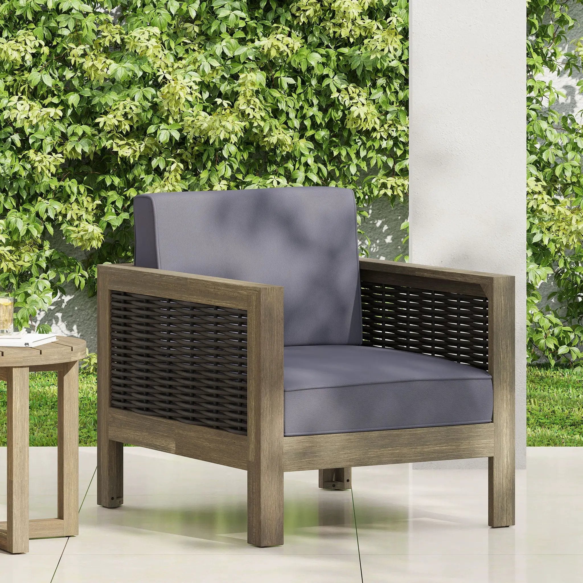 Outdoor Acacia Wood Club Chair With Wicker Accents by HouseOfZazla