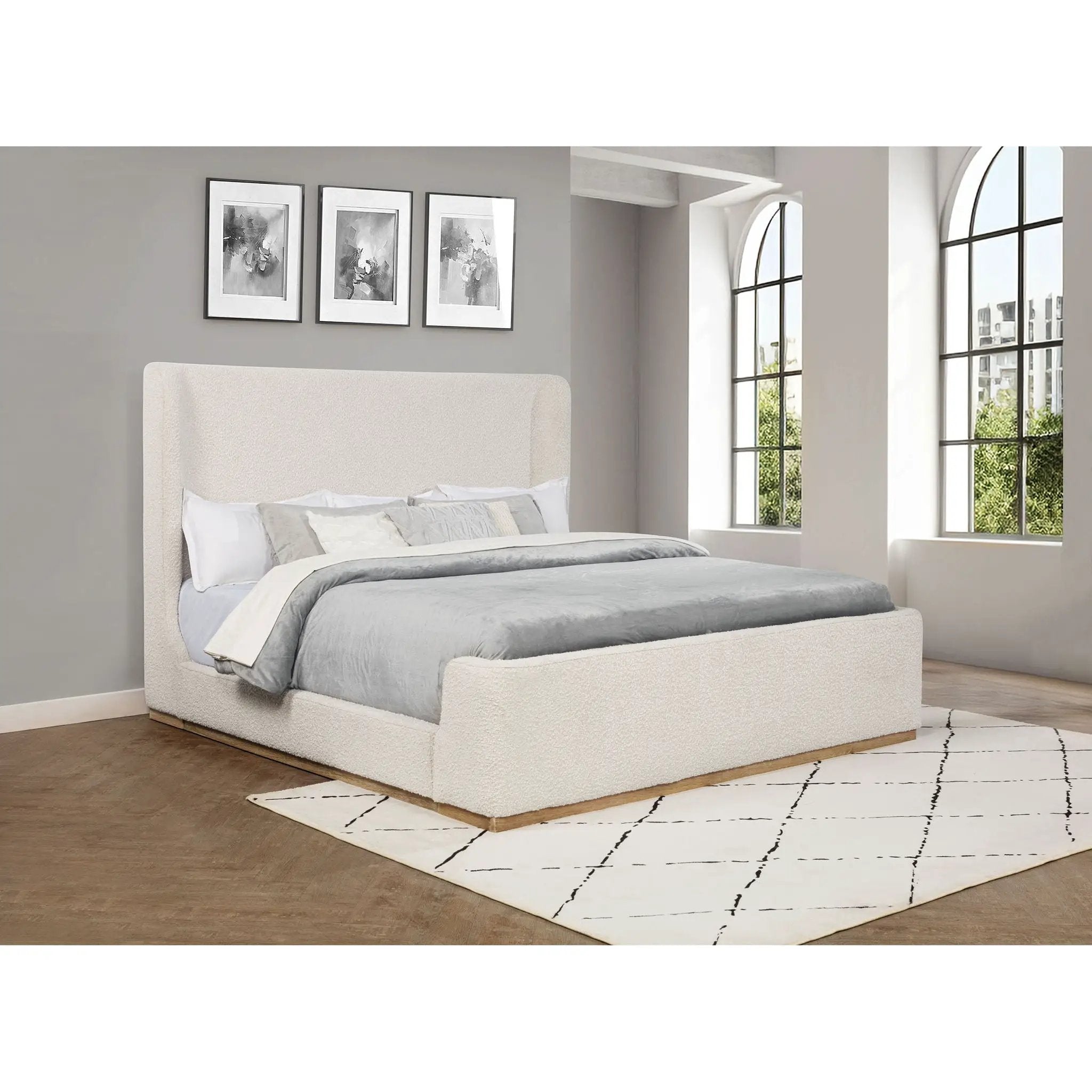 Kensington - Eastern King Sleigh Bed With Tall Wingback Headboard - Cream by HouseOfZazla