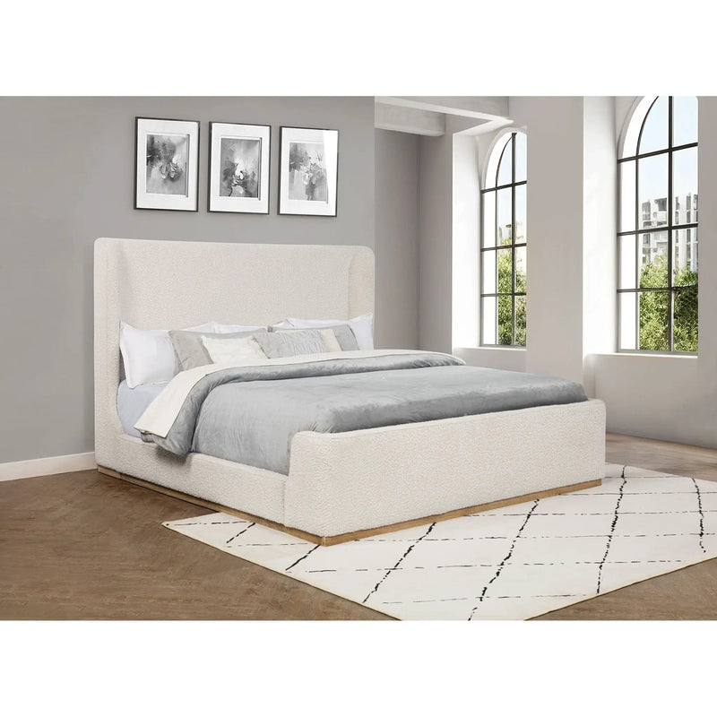 Kensington - Eastern King Sleigh Bed With Tall Wingback Headboard - Cream by HouseOfZazla