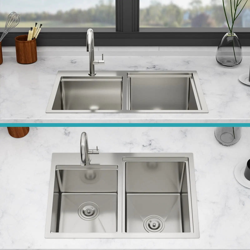 Outdoor Double Bowl Drop In Sink With Workstation - Brushed Nickel by HouseOfZazla
