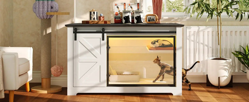 46" Farmhouse Cat Litter Box Enclosure with Sliding Barn Door by HouseOfZazla