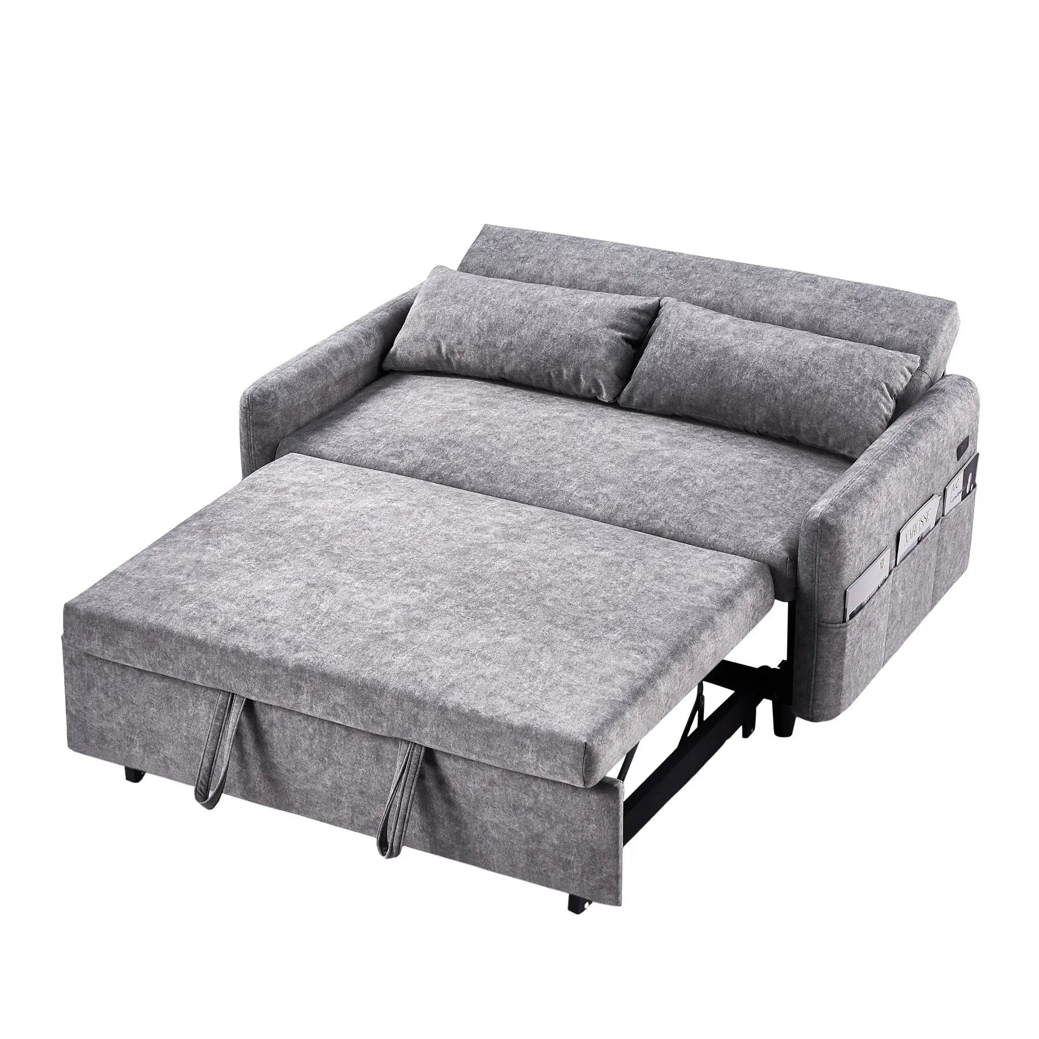 Pull Out Sleep Sofa Bed Loveseats Sofa Couch With Adjsutable Backrest, Storage Pockets, 2 Soft Pillows, USB Ports For Living Room, Bedroom, Apartment, Office by HouseOfZazla