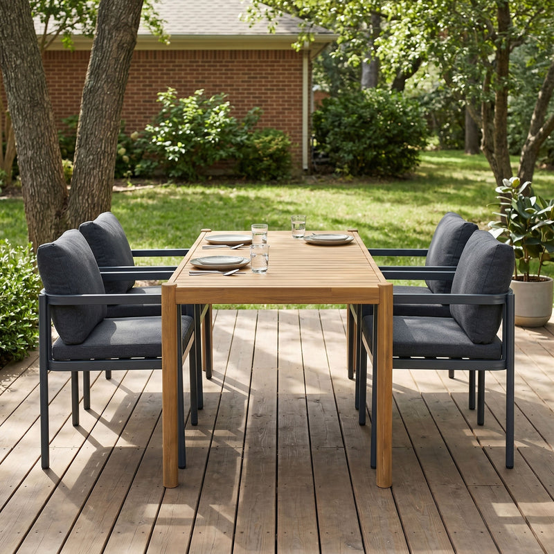 5-Piece Outdoor Patio Dining Set, Acacia Wood Rectangular Table & 4 Chairs by HouseOfZazla