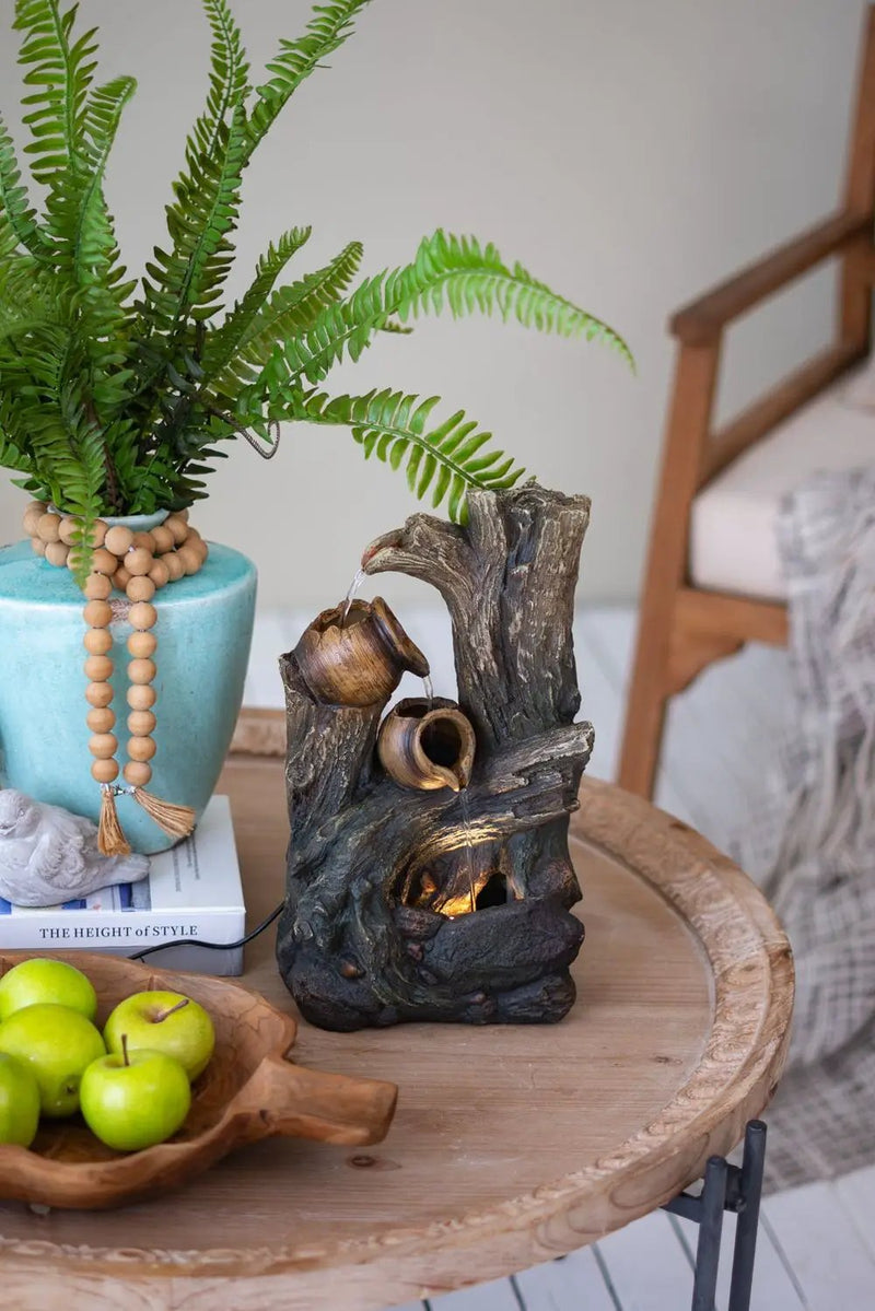 Decorative 4 Tier Broken Pot Water Fountain With LED Light - Brown by Unique Piece Furniture