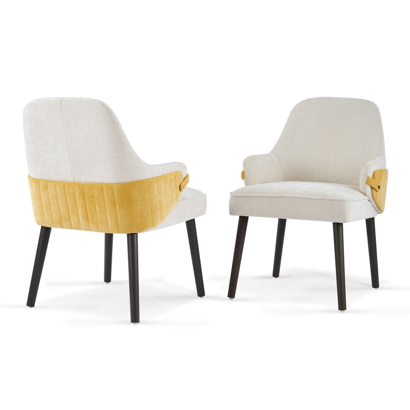 Indoor Dining Chair Set of 2 with Sturdy Frame - Beige / Yellow