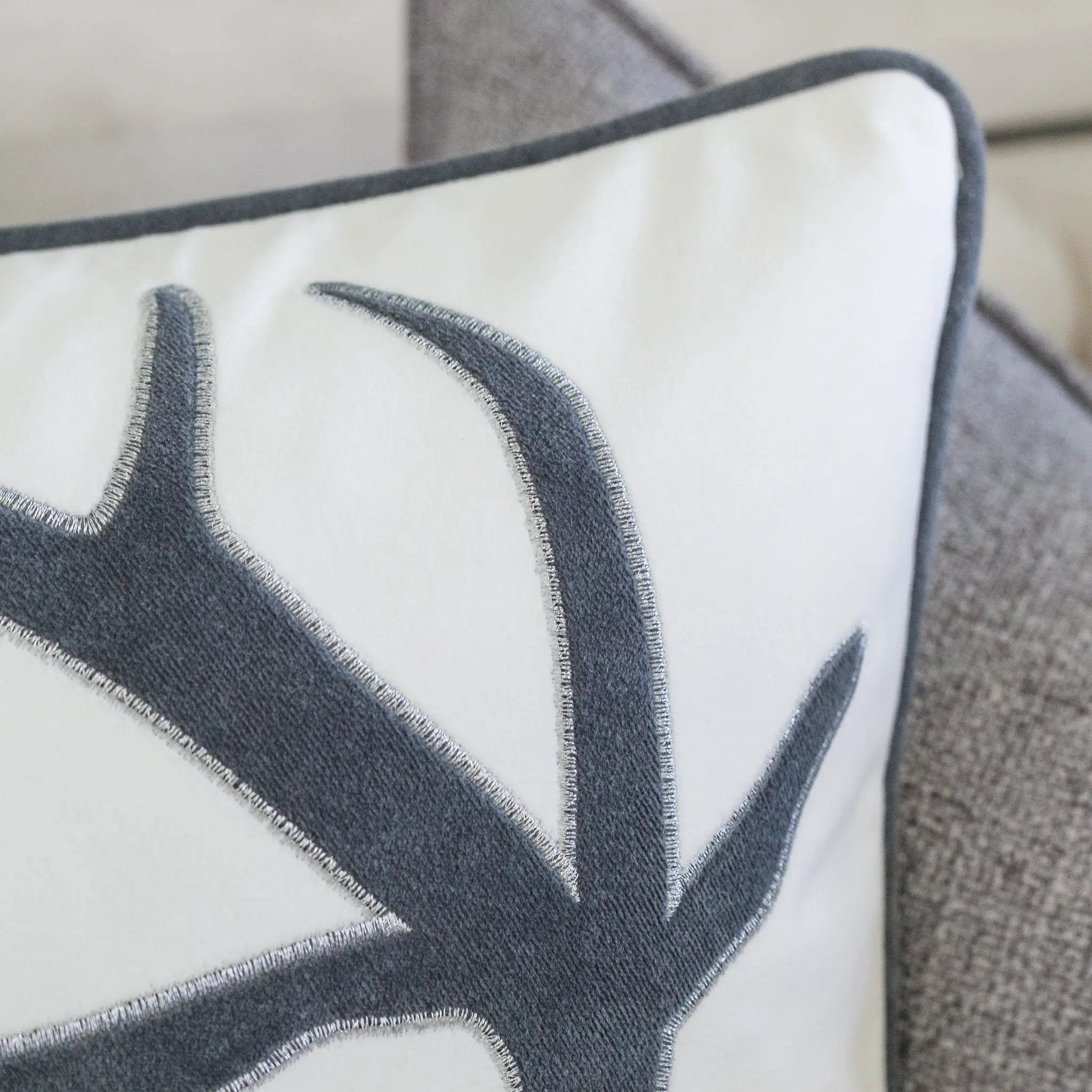 Holiday Reindeer Velvet Accent Pillow 20x20 – White and Gray with Insert by HouseOfZazla