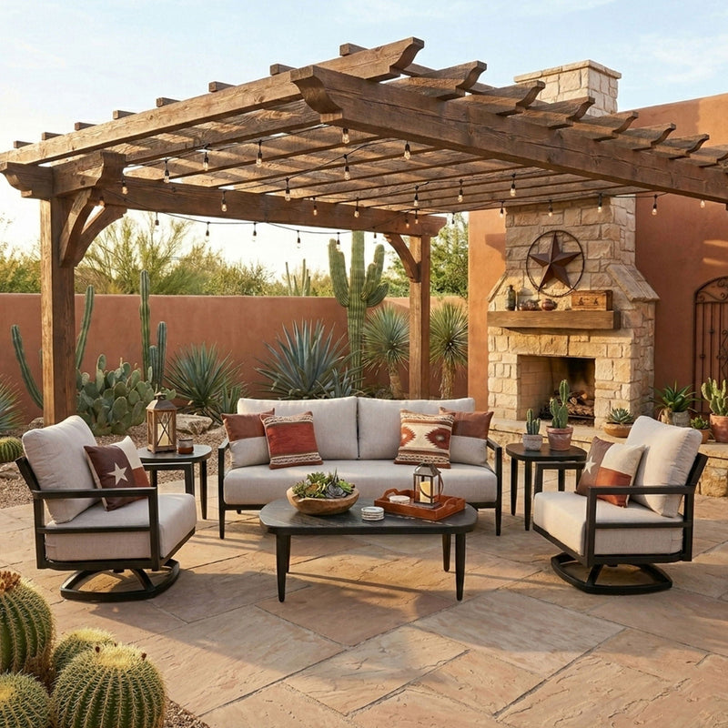 6 Piece Outdoor Conversation Set With Swivel Chairs - Ember Black by HouseOfZazla