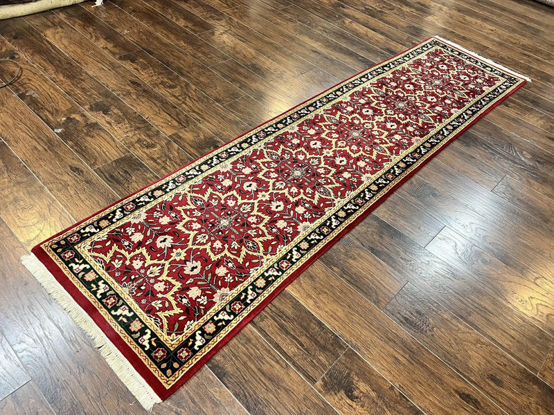 Indo Persian Runner Rug 2.6 x 10, Floral Hand Knotted Wool Hallway Rug, Red by Jewel Rugs
