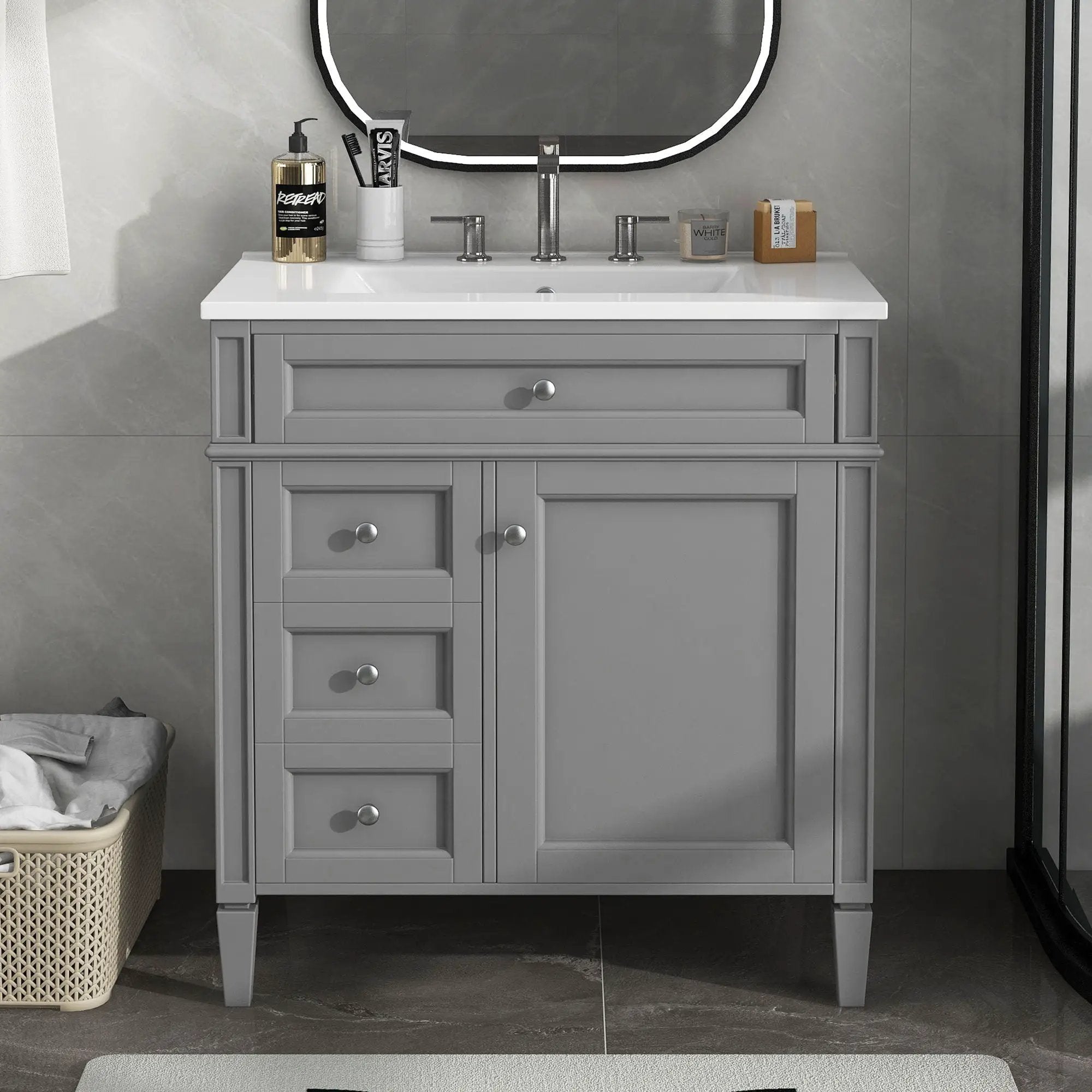 Bathroom Vanity With Top Sink, Storage Cabinet With 2 Drawers, Tip Out Drawer by Unique Piece Furniture