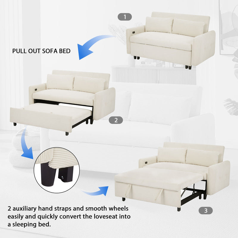 Pull-Out 2 Seat Modern Sleeper Sofa With 2 Throw Pillows And USB Ports by HouseOfZazla