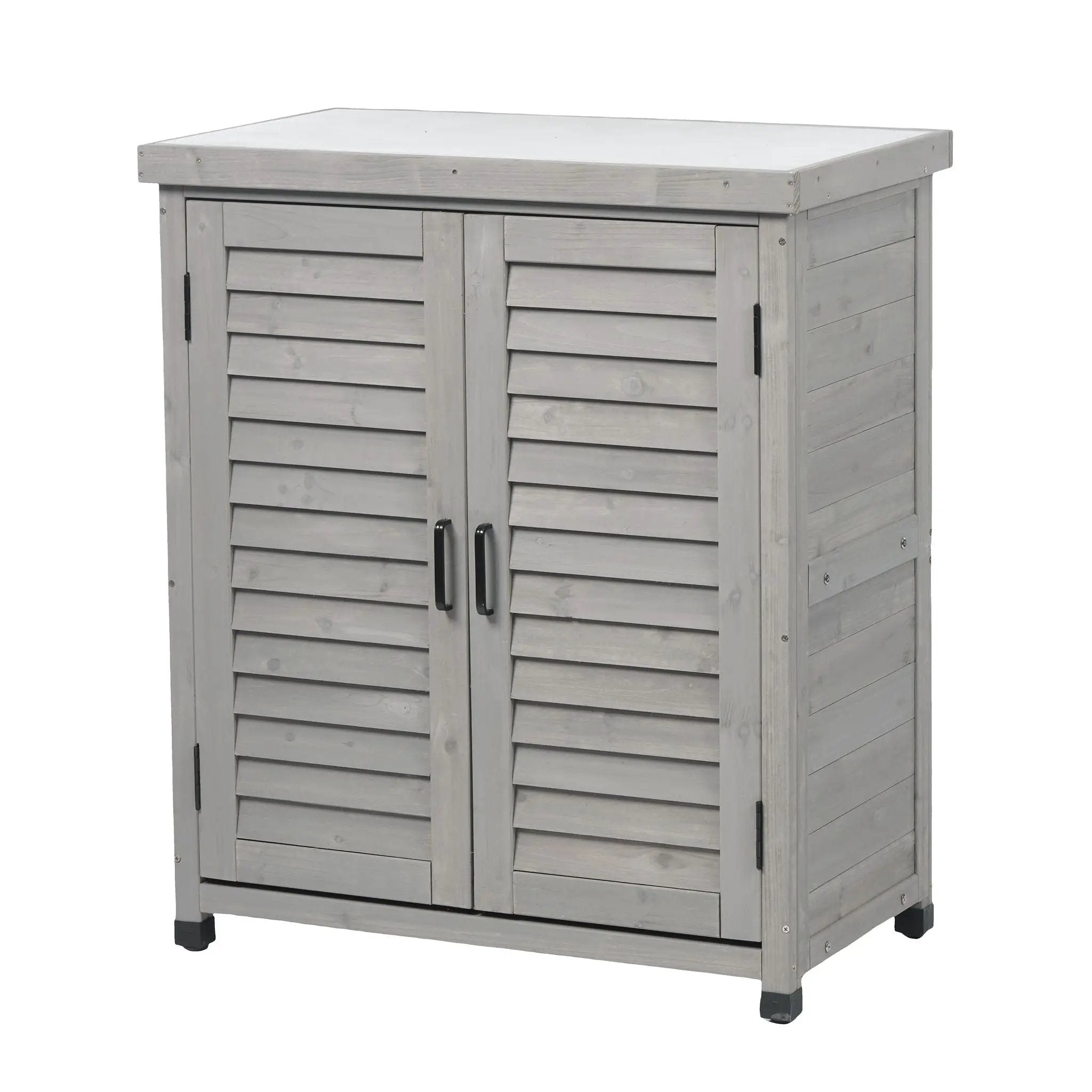 Potting Bench With Storage Cabinet And Metal Table Top For Outdoor by HouseOfZazla