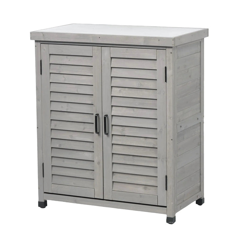 Potting Bench With Storage Cabinet And Metal Table Top For Outdoor by HouseOfZazla