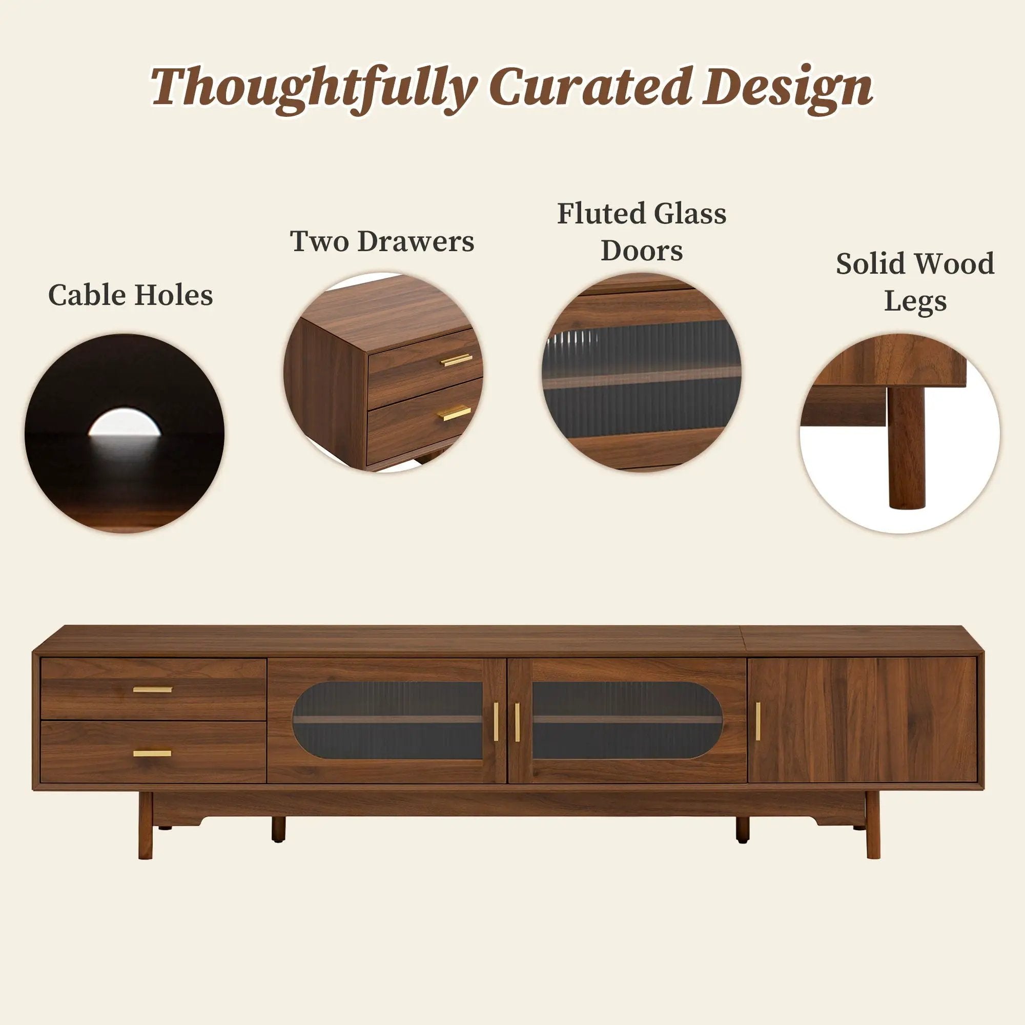 Modern TV Stand With Fluted Glass Doors & 2 Drawers by HouseOfZazla