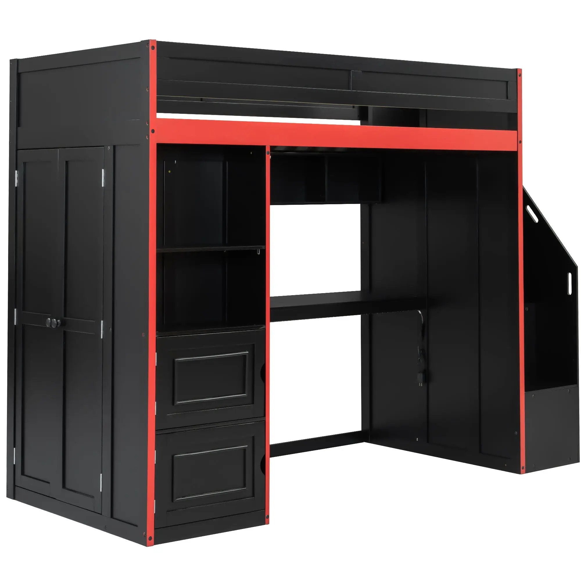 Gaming Loft Bed With Desk And Storage, LED Lights by HouseOfZazla