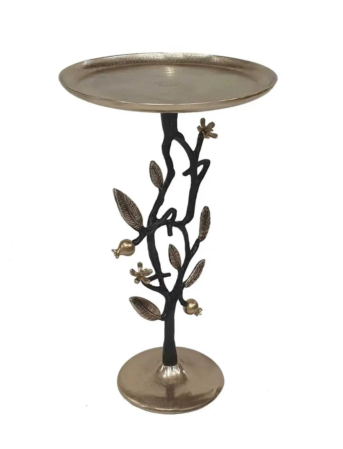 13.8x13.8x24 Black and Gold Aluminum Side Table with Pomegranate Design by HouseOfZazla