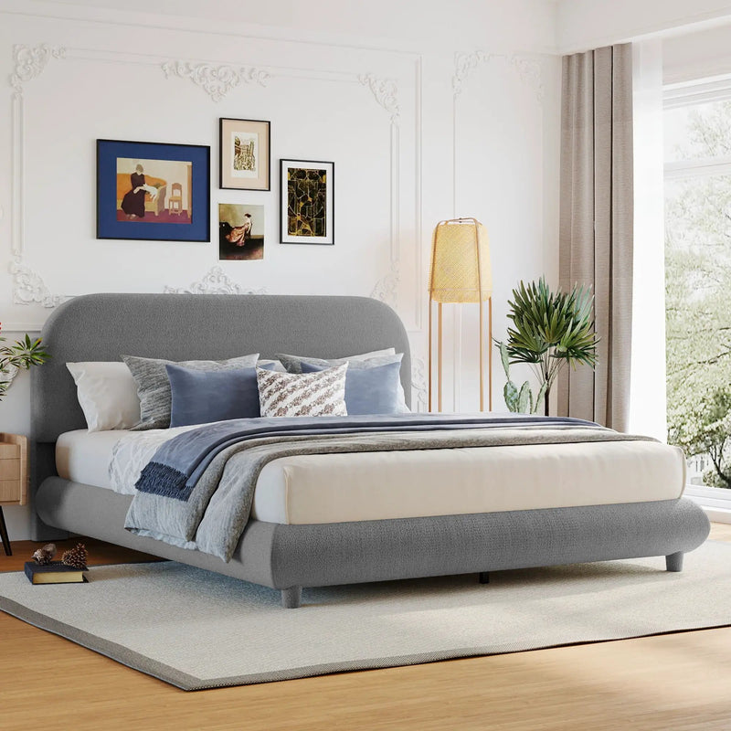 Upholstered Platform Bed With Thick Solid Frame And Stylish Curve-Shaped Design by Unique Piece Furniture