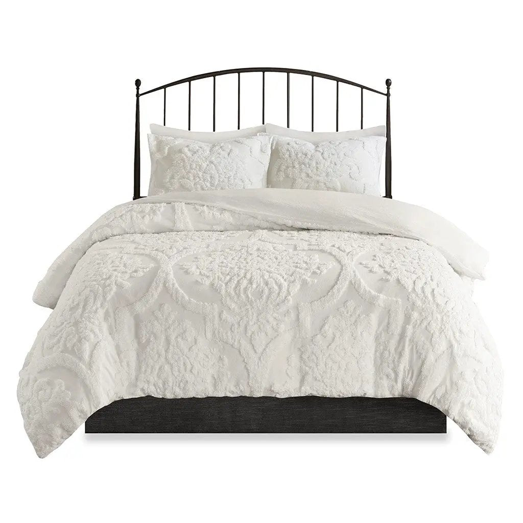 King/Cal King 3 Piece Tufted Cotton Chenille Damask Duvet Cover Set by HouseOfZazla