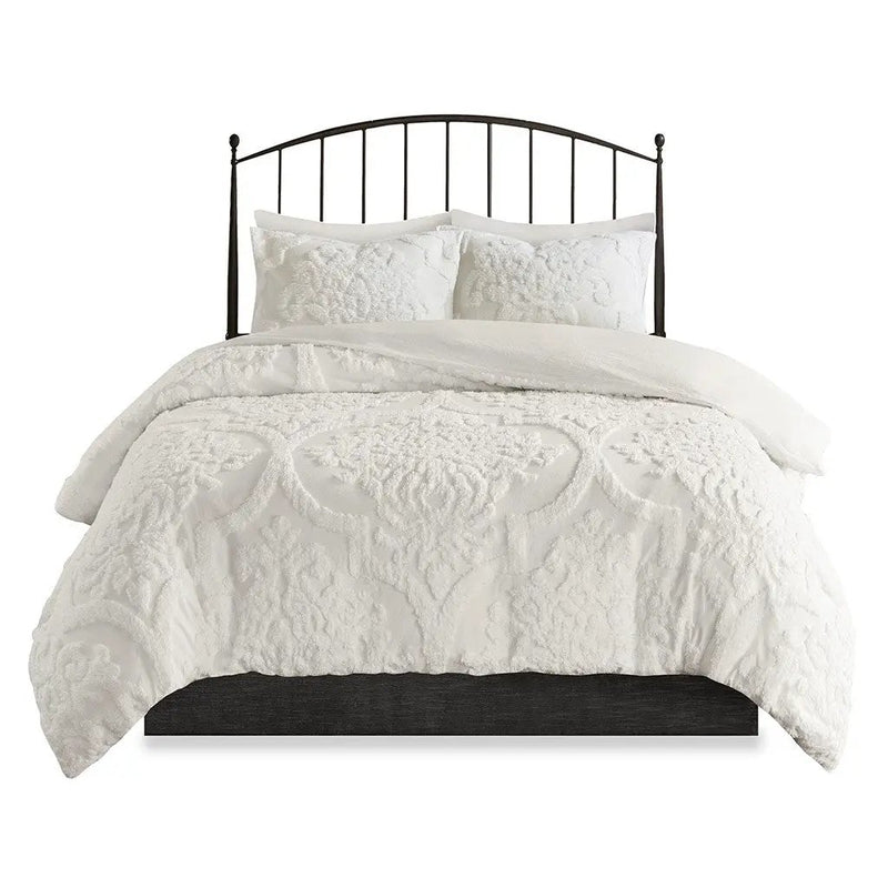 Full/Queen Tufted Cotton Chenille Damask Duvet Cover Set by HouseOfZazla